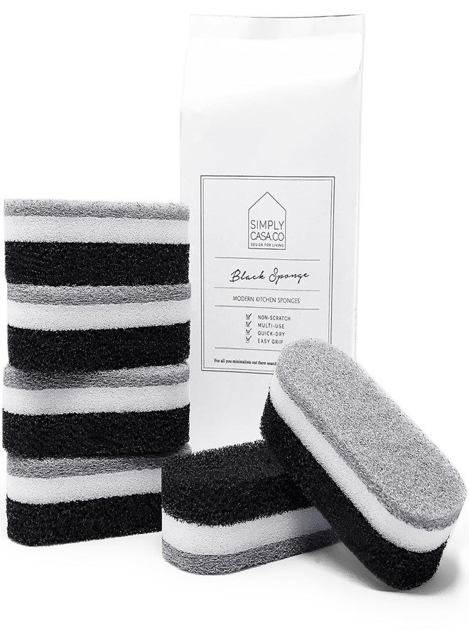 SIMPLYCASA Kitchen Dish Cleaning Sponges - Pack of 6 | Non-Scratch & Fast-Drying | Reusable Scrubbers for Kitchen & Household Use | Stylish Black & White Design - Image 1